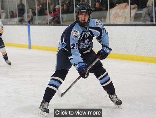 Hockey team member skates on ice