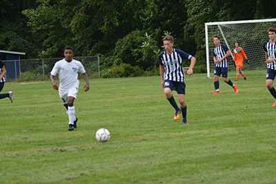 Soccer players on field during a game