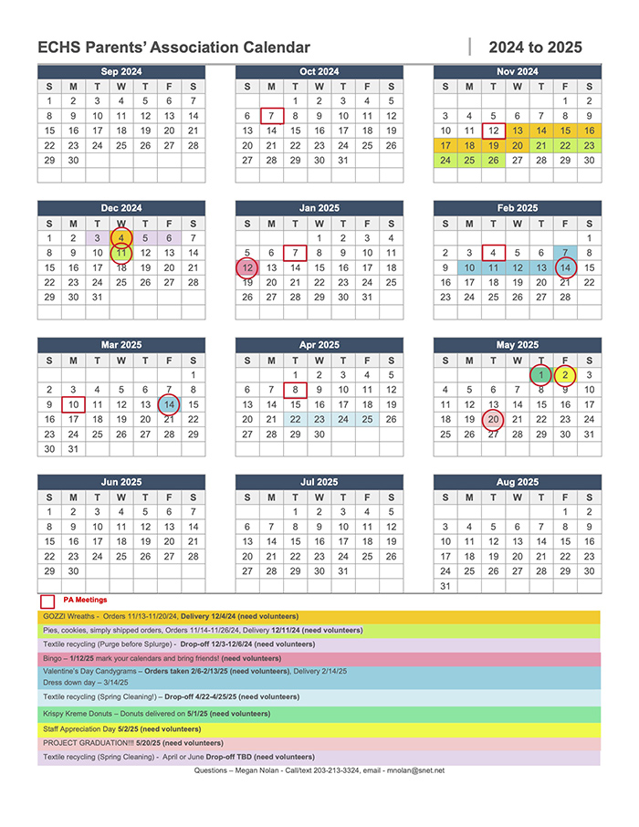 Parents Association Calendar
