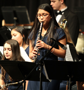 Student playing the clarinet